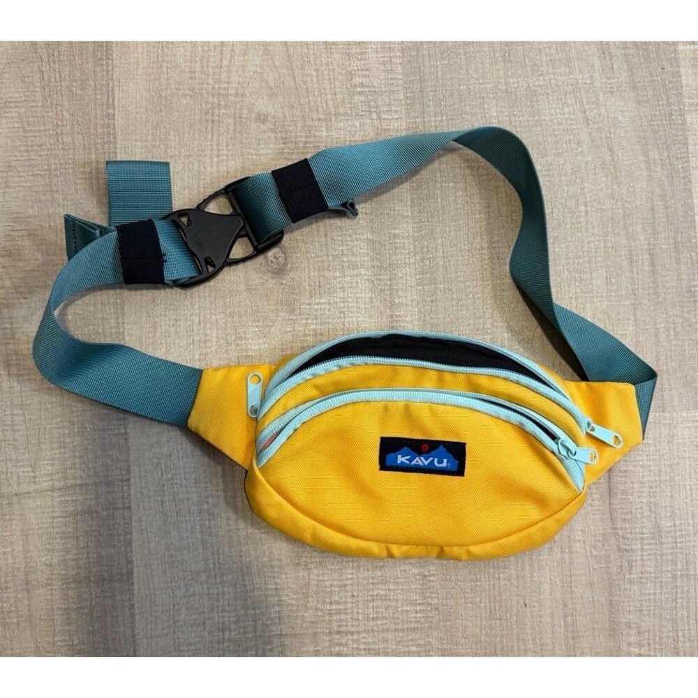 KAVU Yellow Canvas Spectator Blue Fanny Pack Waist Belt Bag